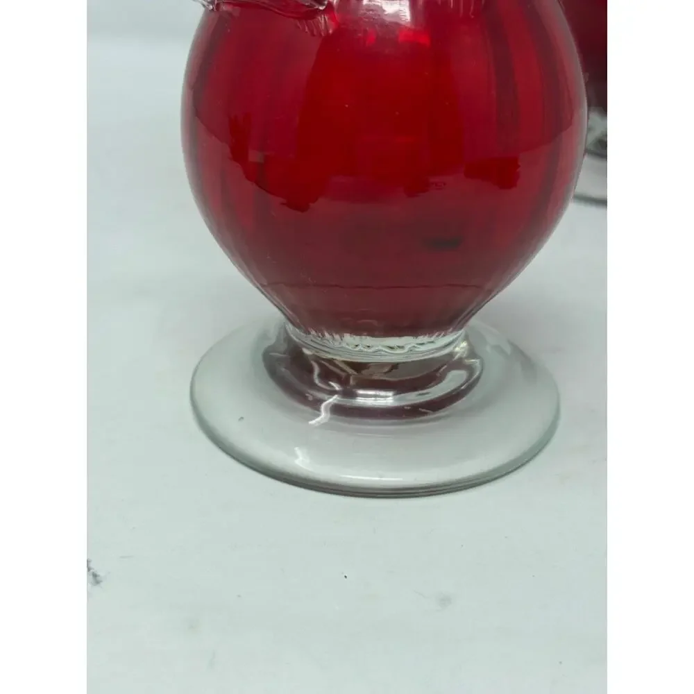 Vintage Cavalier Ruby Red Glass Hand Made Vase With Clear Applied Wrap 8” Tall